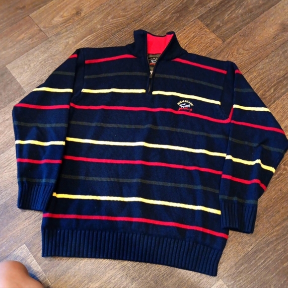 Paul & Shark Zip Up Sweater Blue and Red Classic Stripes Size L VINTAGE - Picture 1 of 5